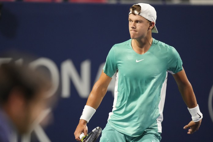 Tennis: National Bank Open Holger Rune reacts to losing a big point against Marcos Giron in Toronto.