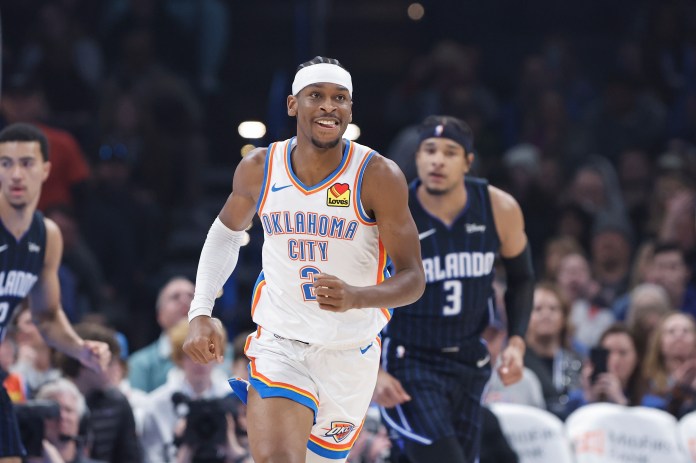 NBA: Orlando Magic at Oklahoma City Thunder Oklahoma City Thunder guard Shai Gilgeous-Alexander (2) smiles after scoring against the Orlando Magic during the first quarter at Paycom Center