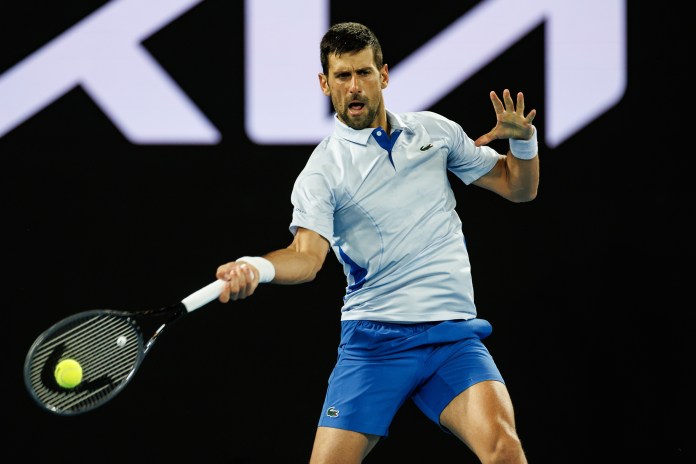 Tennis: Australian Open Novak Djokovic of Serbia hits a shot against Dino Prizmic of Croatia in the first round of the men’s singles.