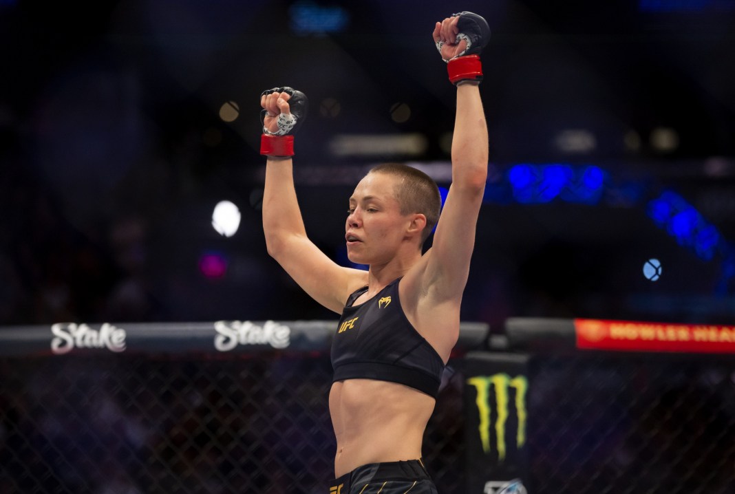 Rose Namajunas reacts during UFC 274 at Footprint Center