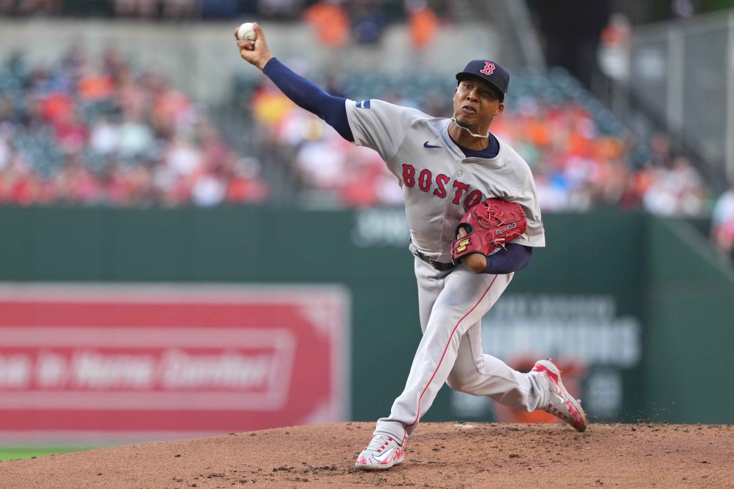 Boston Red Sox pitcher Brayan Bello (66) delivers a pitch during the first inning of the game against the Baltimore Orioles at Oriole Park at Camden Yards on May 28, 2024.