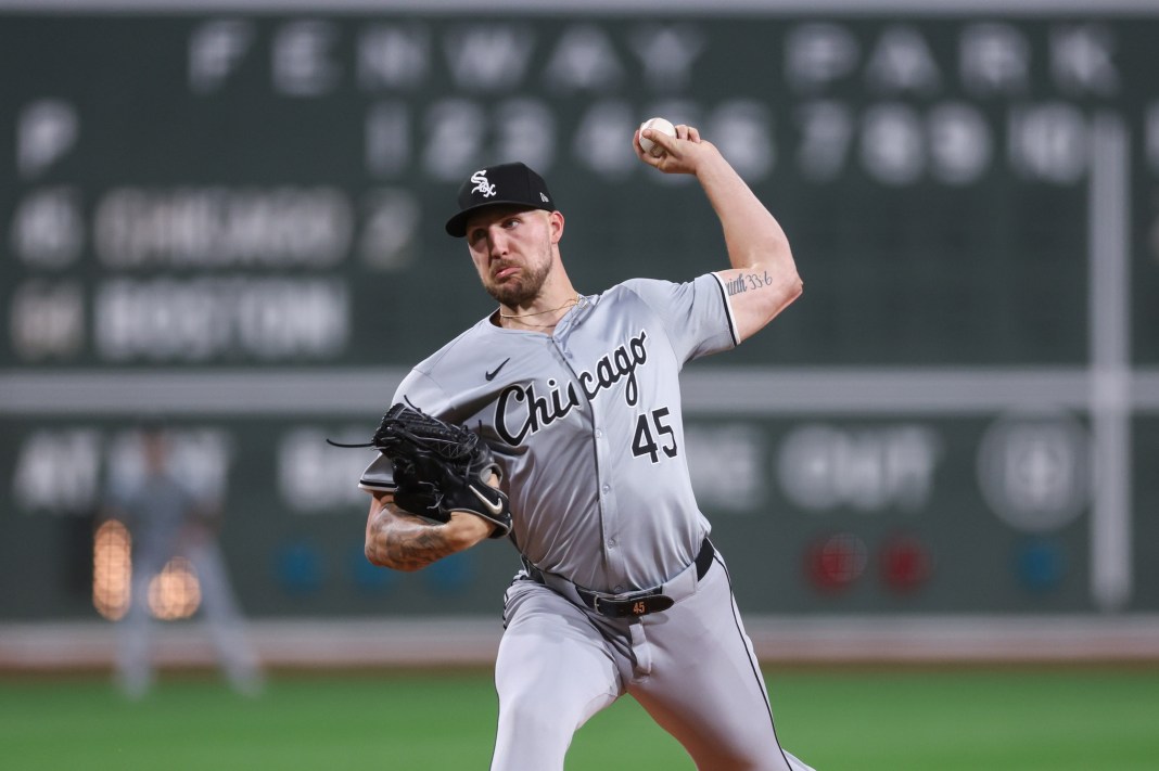 Chicago White Sox starting pitcher Garrett Crochet (45) throws a pitch during the first inning against the Boston Red Sox at Fenway Park on September 7, 2024.
