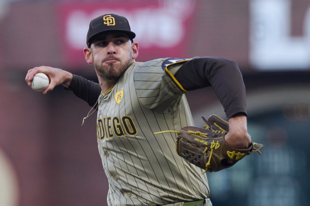 San Diego Padres starting pitcher Joe Musgrove (44) throws a pitch during the first inning against the San Francisco Giants at Oracle Park on September 14, 2024.