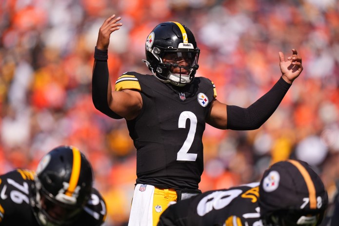 Pittsburgh Steelers quarterback Justin Fields (2) during the first quarter against the Denver Broncos at Empower Field at Mile High on September 15, 2024.
