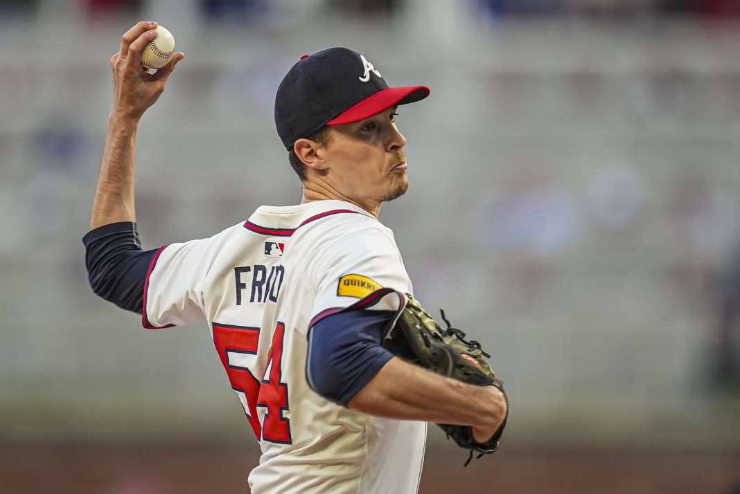 Atlanta Braves pitcher Max Fried (54) pitches against the Miami Marlins during the third inning at Truist Park on April 23, 2024.