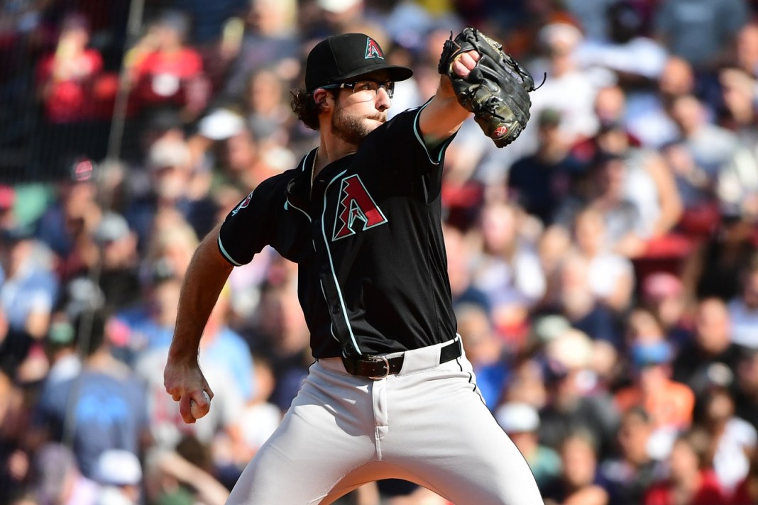 Arizona Diamondbacks starting pitcher Zac Gallen (23) pitches during the second inning against the Boston Red Sox at Fenway Park on August 24, 2024.