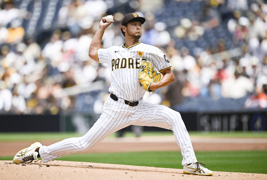 San Diego Padres pitcher Yu Darvish (11) delivers a pitch during the first inning of the game against the Miami Marlins at Petco Park on May 29, 2024.