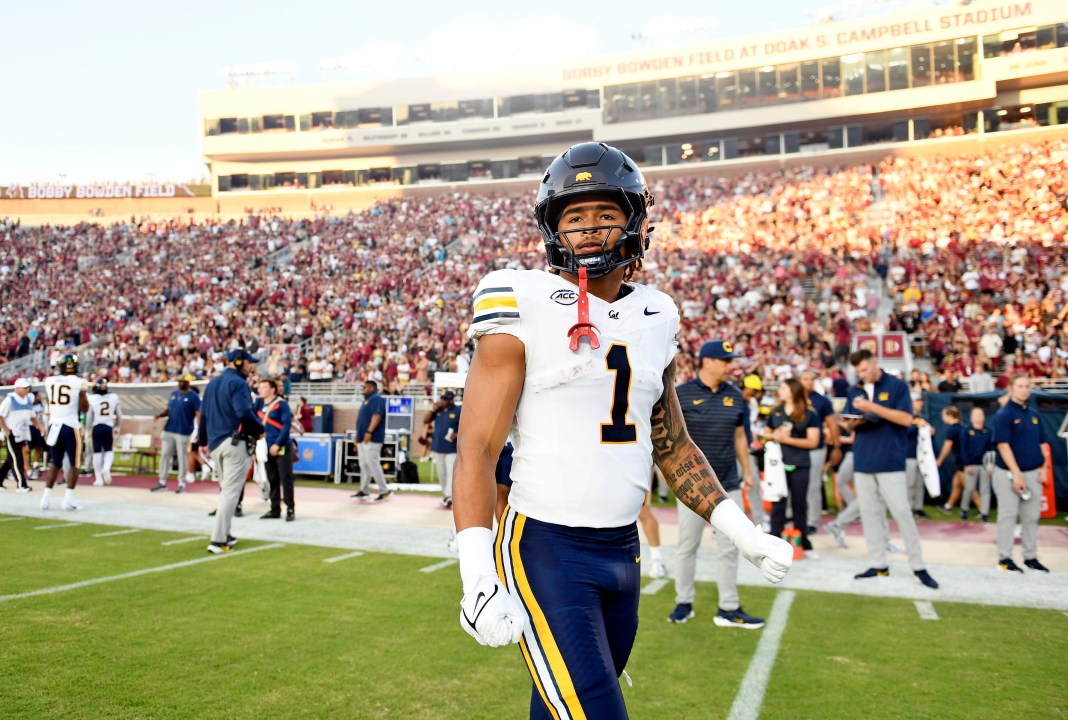 California Golden Bears running back Jaydn Ott (1) prepares before the start of the first half against the Florida State Seminoles at Doak S. Campbell Stadium on September 21, 2024.