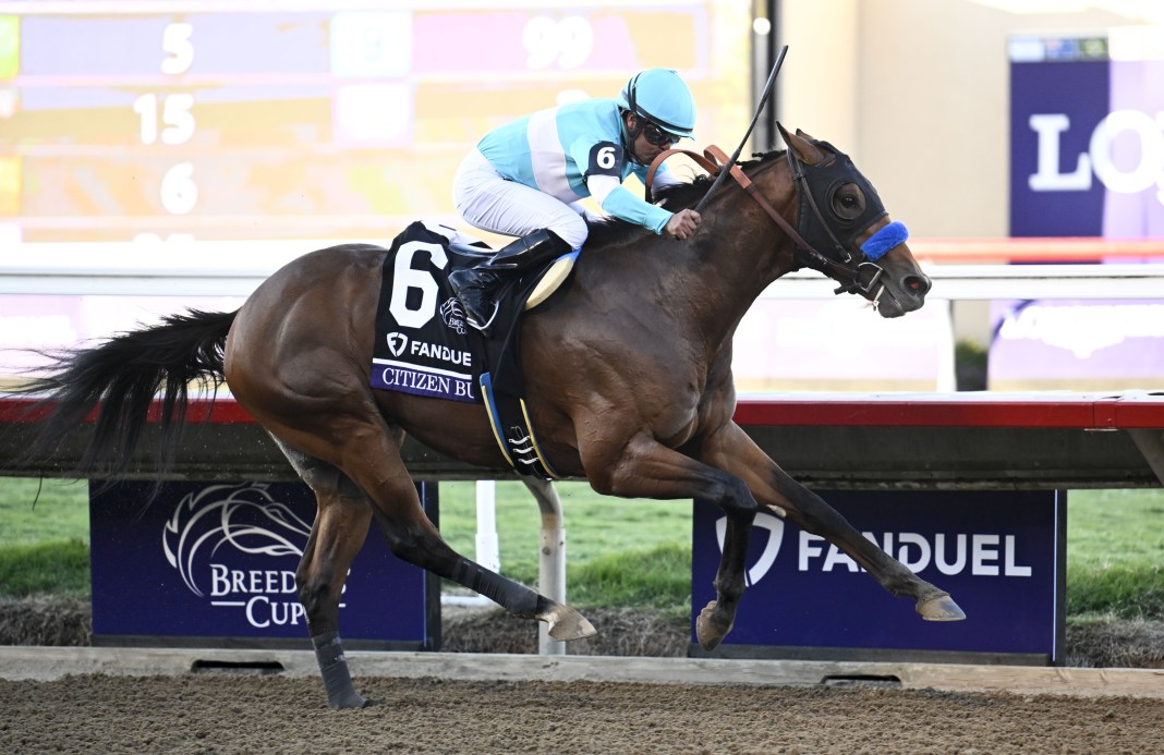 Citizen Bull, ridden by Martin Garcia, wins the Juvenile during the 2024 Breeders' Cup Championship at Del Mar Thoroughbred Club on November 1, 2024.