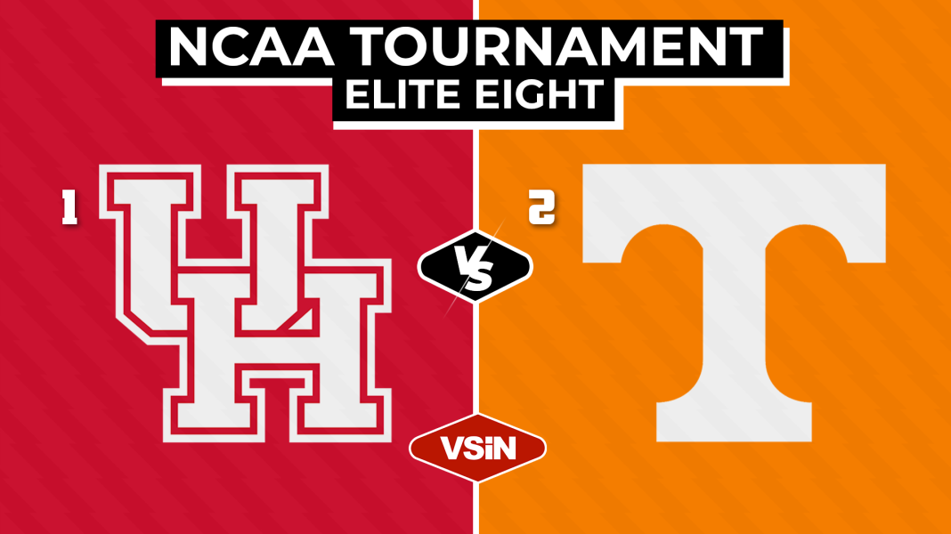 Houston Cougars vs. Tennessee Volunteers in the Elite Eight of the 2025 NCAA Tournament.