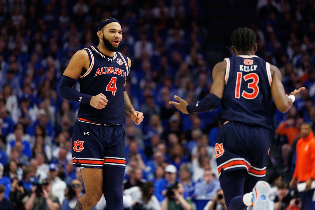 Auburn star Johni Broome reacts to a play during the 2024-25 college basketball season.