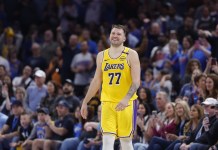 NBA Predictions Today: Best Bets and Player Props – April 9th Lakers star Luka Doncic laughs during a game against the Thunder during the 2024-25 NBA season.